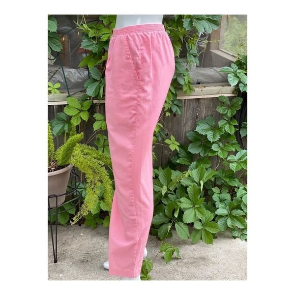 80s High Waist Pink Seersucker Trousers Straight Pleat Front - Picture 3 of 9